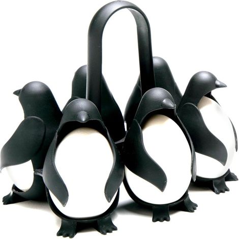 Ensemble de supports à œufs pingouin - 1 pièce, support en forme de pingouin pour œufs à la coque et œufs durs, peut contenir 6 œufs, idéal pour la cuisson au réfrigérateur, noir (1/5)
