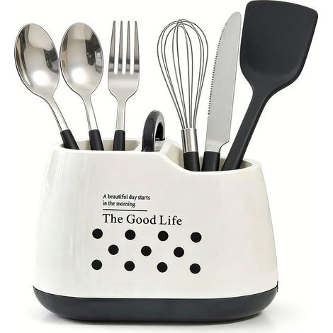 Organisateur de tiroir à couverts, porte-ustensiles et boîte de rangement de grande capacité pour plan de travail de cuisine (1/5)