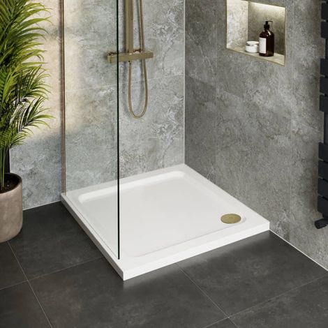760 x 760mm Low Profile Square Shower Tray for Enclosure with Brass Waste (1/3)