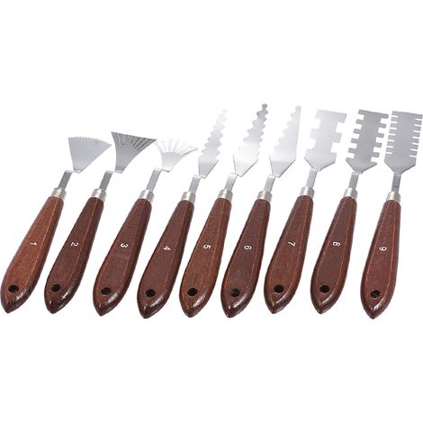 Lot de 9 couteaux à peindre spatules mélangeurs grattoirs outils artistiques pour huile effets spéciaux (1/5)