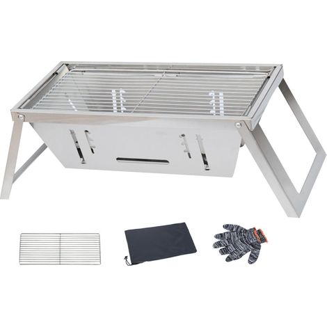 Grill Barbecue Pliable Acier Inox - Hauteur Réglable + Résistance Haute Température - Cuisson Uniforme Pour Pique-nique/Famille - Grille Amovible + Sac Transport (1/5)