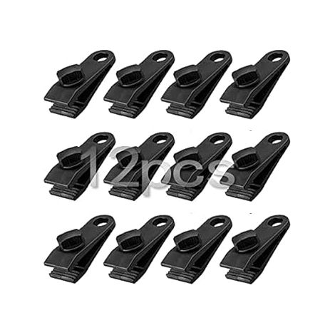 QH 12-teiliges Planenclips-Set, robuste Zelt- und Markisenclips für Camping, Caravan und Garten, Schwarz (12 Stück) (1/4)