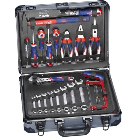 Mallette à outils / jeu d'outils kwb, 129 pièces, remplie, robuste et de haute qualité, idéale pour la maison ou le garage, dans un coffret en aluminium robuste avec clés, tournevis, pinces et bien pl (1/5)