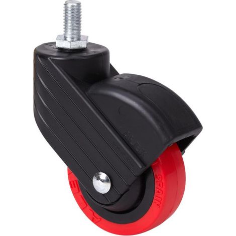 rueda giratora espiga rosc.m8x15 negra 50hp50cp-ppi poliamix-poliur.rojo liso (1/2)