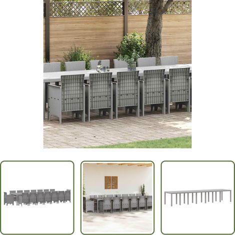 Gartenstühle - Garten-Esszimmergarnitur mit Kissen 17 pcs Hellgrau PP (1/5)