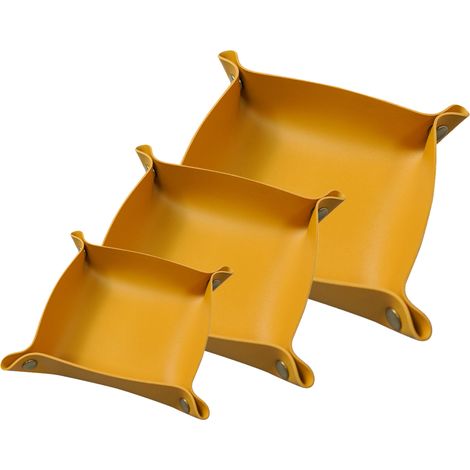 Valet Tray - Cuir Naturel - 3 Tailles (Grand Moyen Mini) - Organisateur Pliable pour Bijoux Clés Téléphone Cosmétiques - Usage Maison Bureau Voyage (1/5)