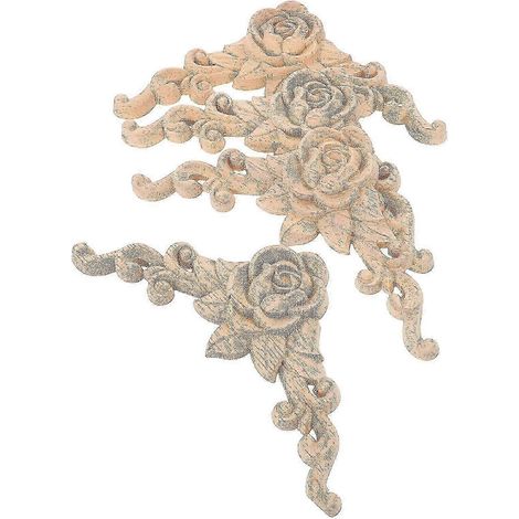Appliques décoratives en bois massif sculpté, autocollants beiges pour meubles compatibles avec armoires, placards, lits et murs, embellissements en bois fabriqués à la main (lot de 4) (1/5)