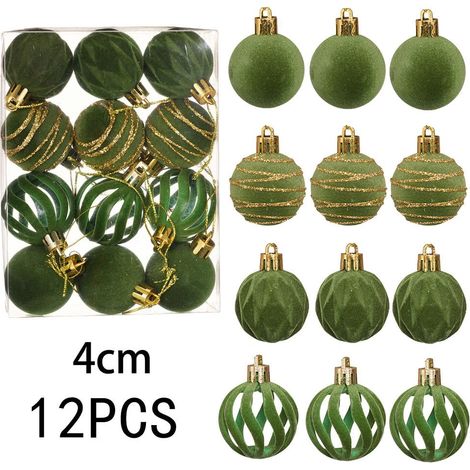 Boule De Noel - Boules En Plastique Flockées - Diamètre 4 Cm - Rouge Velours - Pour Arbre À Noël, Guirlande Et Couronne - Lot De 12 (1/5)
