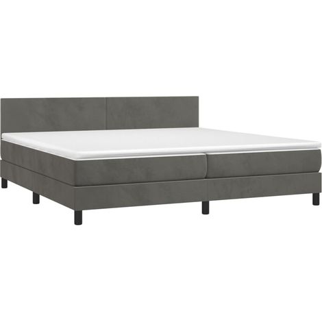 Cadre de lit LED avec sommier tête de lit matelas surmatelas 200x200 cm tissu velours gris foncé TDL0207680