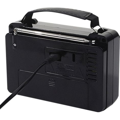 Radio portatile RETOO TechPro, FM/AM/SW, antenna telescopica girevole, cavo di rete incluso, connettore jack da 3,5 mm, controller di regolazione, multifunzionale, 230V, 15,5 x 10 x 5,5 cm, nera. (1/5)