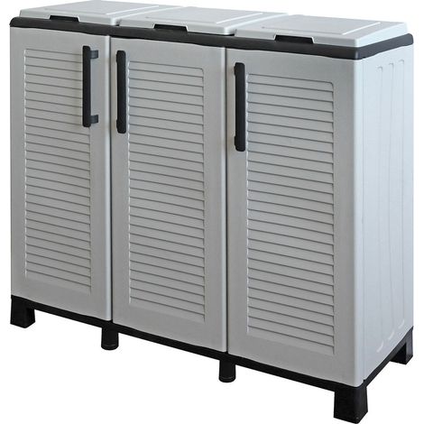 Poubelles de tri Selectif 3 Sacs Armoire Recyclage Gris Clair 102 x 37 x 90 cm Poubelle de tri 3 Portes 4 pieds INTEC (1/5)