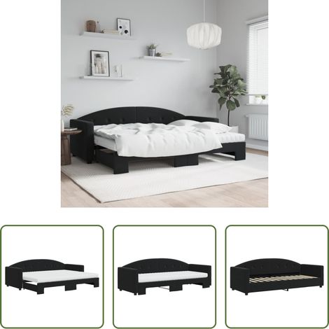 vidaXL Doppelbett - Tagesbett Ausziehbar mit Matratzen Schwarz 80x200 cm Samt (1/5)