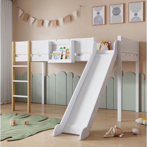 lit enfant mezzanine 90x200 avec toboggan pin et MDF HAVRYA (1/5)
