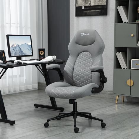 Chaise de bureau avec dossier, hauteur réglable, accoudoirs rabattables, fonction bascule, gris clair