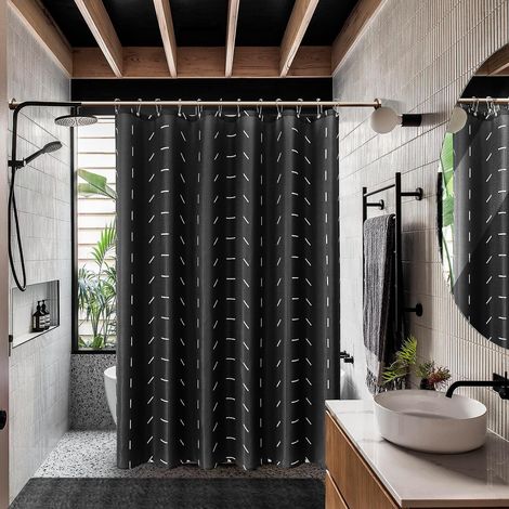 rideau De Douche(noir), Rideau De Douche De Salle De Bain Ferme Avec Crochet De Rideau De Douche (1/5)
