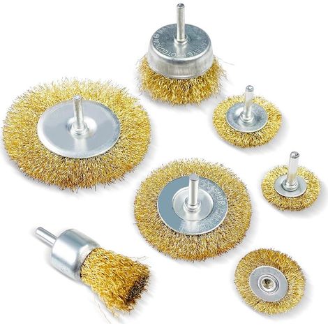 Lot de 7 Brosses Métalliques, Brosse Metallique pour Perceuse Queue de 6 mm, Meuleuse pour Visseuse Perceuse à Nettoyer Bois en Métal pour L'Élimination de la Rouille/Corrosion/Peinture (1/5)