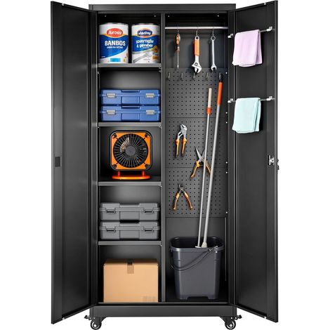 Armoire Métallique de Rangement Verrouillable, 5 Niveaux sur Roulettes 179,5 cm, pour Atelier et Garage (1/5)