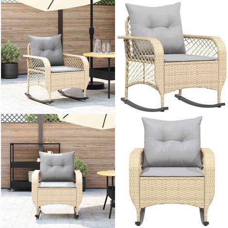 vidaXL Garten-Schaukelstuhl mit Kissen Beige Poly Rattan (1/5)