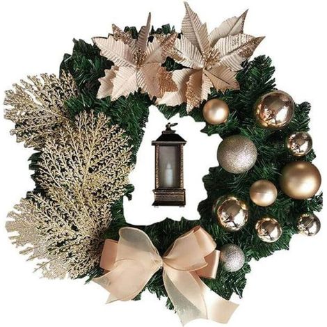 Ghirlanda natalizia con fiori artificiali color champagne, ghirlanda natalizia da 25 cm, ghirlanda natalizia per camino, decorazione natalizia per interni ed esterni per P