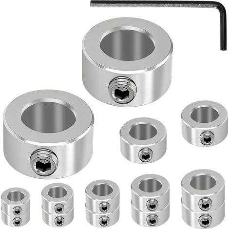 Lot de 14 bagues de butée de profondeur - 3/4/5/6/8/10/12/16 mm - Avec clé hexagonale, bague de sécurité à l'arbre, butée de profondeur pour perceuse, bagues de réglage (1/5)