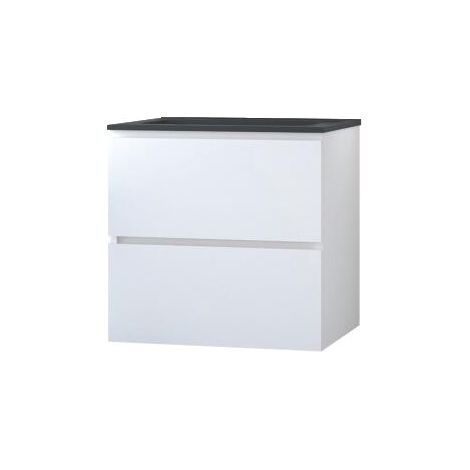 ONDEE - Mueble de baño suspendido TRENDY - 60 cm - 2 cajones - Blanco - Encimera negra (1/4)