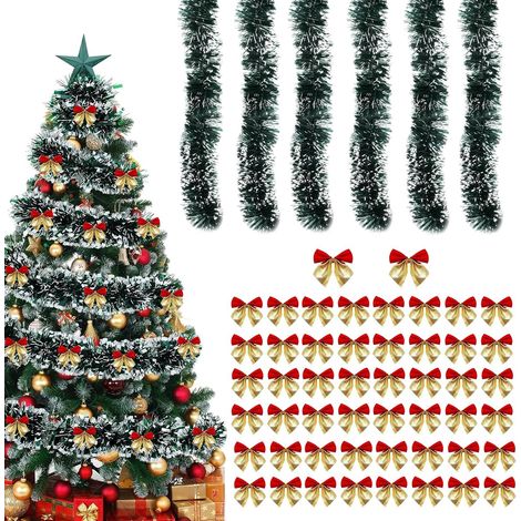 6 Guirlande de Noël de 2 m Chacune, Un Total de 12 m avec 50 Nœuds, Guirlande Noel, Guirlande Sapin Artificiel pour Escaliers, Cheminée, Porte d'entrée, Intérieur/Extérieur Décoration (1/5)