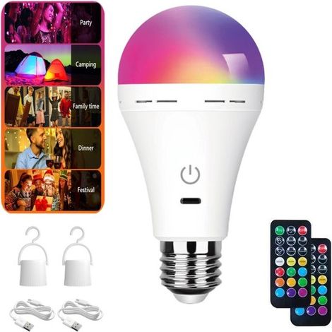 Dos bombillas LED por paquete，recargables por USB，incluyen mando a distancia y temporizador，casquillo E26，aptas para lámparas de mesa (1/2)