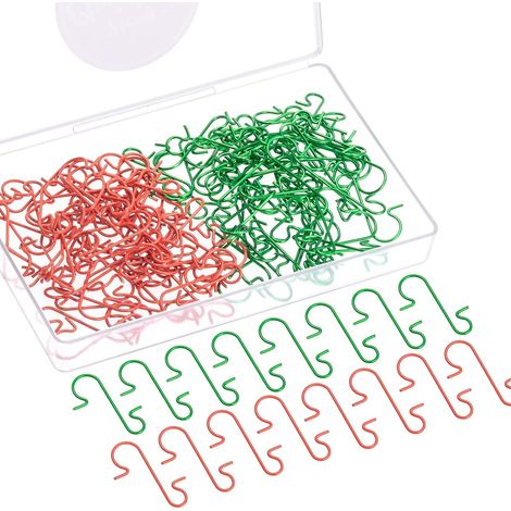 120 ganci per decorazioni natalizie, mini ganci in metallo a forma di S con scatola portaoggetti per appendere le decorazioni dell'albero di Natale (rossi e verdi) (1/5)