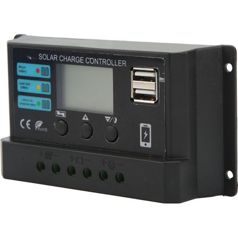 Contrôleur solaire pour batteries lithium-ion plomb-acide noires avec écran LCD, adaptatif 12V/24V, 10A. (1/5)