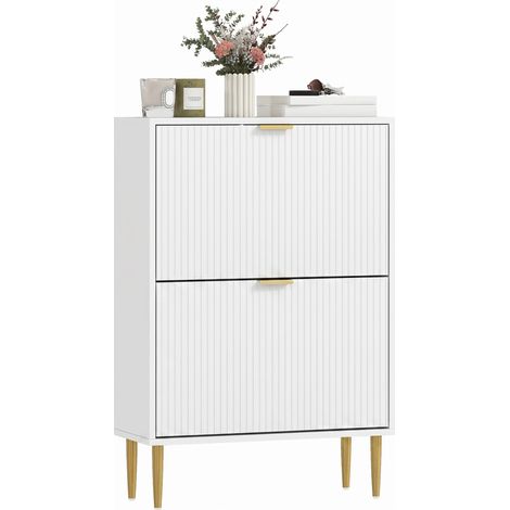 Shoe Cabinet, Two Drawers, 60 x 24 x 91.5 cm, White (1/5)