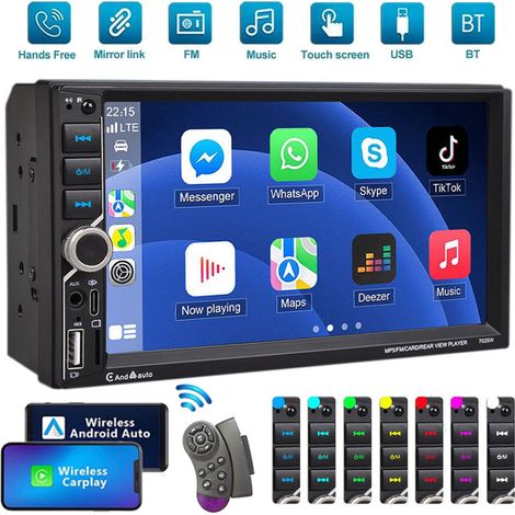 Autoradio 7" double DIN Apple Carplay Android Auto, Bluetooth, USB, AUX