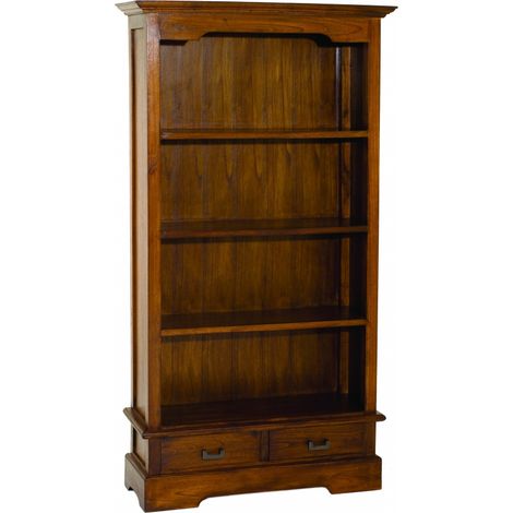 LAUREN - Bibliothèque marron 3 étagères 2 tiroirs bois Mindi (1/2)