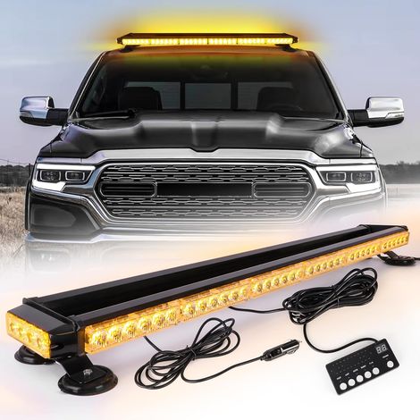 67cm 54 LED Barre lumineuse stroboscopique Double face clignotant haute intensité Avertissement automobile Clignotant d'urgence Barre LED avec base magnétique (ambre/blanc/ambre/blanc)