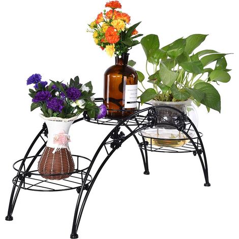 Ej.Life Blumenständer, 3 Ebenen Pflanzenregal Blumenregal Metall Pflanzentreppe Pflanzenständer Blumentreppe für Innen Balkon Wohzimmer Outdoor Garten Dekor 79,5 x 26,5 x 32cm (1/5)