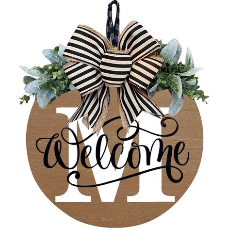 Plaque En Bois Ronde - Panneau Décoratif Pour Porte D'Entrée Jardin Intérieur - Plaque De Bienvenue Personnalisable Avec Ruban - Diamètre 30 Cm