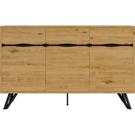 3-türiges Sideboard in Holzoptik mit schwarzen Metallbeinen, 140 x 40 x 75,5 cm, MODENUIT (1/5)