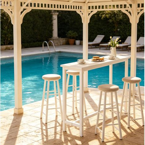 Tavolo bar 140x40x100 cm in MDF e metallo bianco, piedi regolabili FloraGrace (1/5)