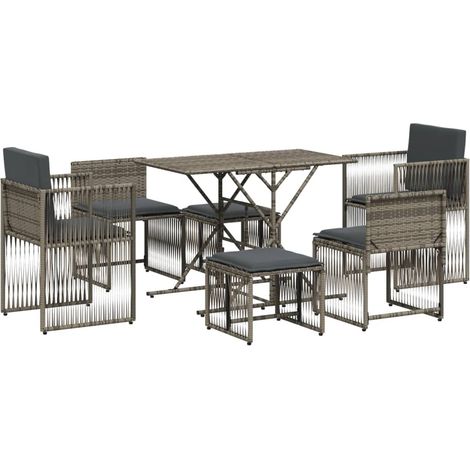 Maison Exclusive - 7-tlg. Garten-Essgruppe mit Kissen Grau Poly R