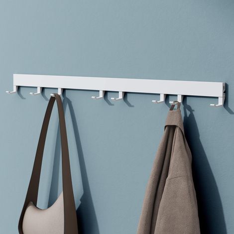 Mai & Mai Appendiabiti da Parete con 8 Ganci Scorrevoli, Attaccapanni da Muro in Alluminio Appendiabiti 80 cm per Cameretta, Ingresso, Cucina, Bianco Opaco, Stalo-10