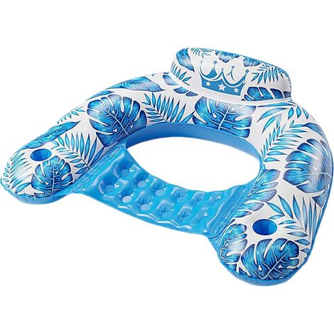Aufblasbarer Schwimmstuhl mit Getränkehalter und Griffen, ergonomischer Kopfstütze, U-förmiger Sitzfläche, Poolliege, schnelltrocknend, für Kinder und Erwachsene – Blau (1/4)