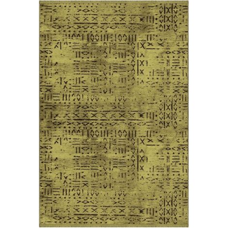 Tappeto ciniglia antiscivolo Vadi verde decorazione geometrica 120x180