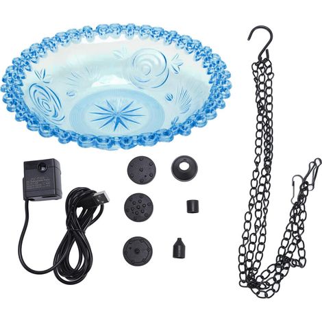 Fontaine à oiseaux d'extérieur, suspendue en plastique, alimentée par USB, mangeoire pour colibris, jardin, terrasse, pelouse, bleue (1/5)