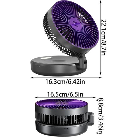 ventilateur silencieux portable,Veilleuse,apporter Boîte à arômes,5e vitesse Pliable,30 dB ,Recharge USB-C,Chambre, Bureau,gris (1/4)