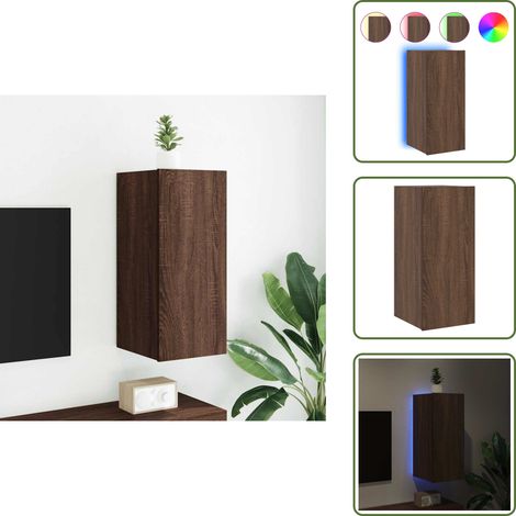 Mueble de pared - vidaXL Mueble de TV de pared con luces LED roble marrón 30,5x35x70 cm - Almacenamiento