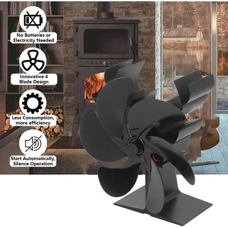Ventilateur Poele à Bois 6 Pales Ventilateur Cheminée Alimenté à la Chaleur Ventilateur Silencieux avec Protection Contre le Surchauffe pour Noël,noir (1/4)