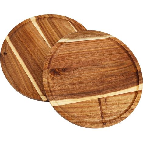 2 Plateau De, Bois D'acacia Massif, Bord Surélevé, Rond 25cm, Pour Fromage Pain Dessert (1/5)