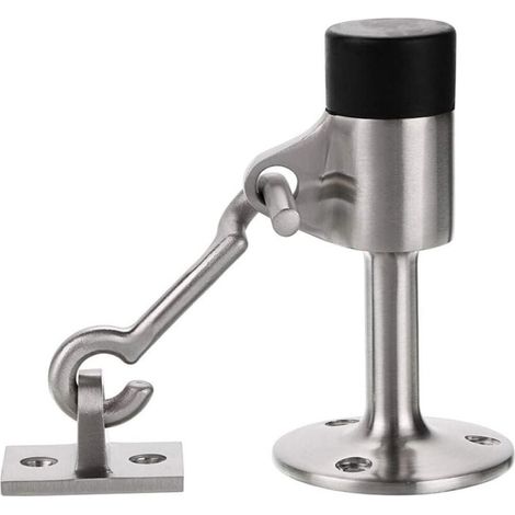 Robuster Türstopper mit Haken aus gebürstetem Edelstahl, Wandmontage, mit Gummipuffer, Wandmontierter Türstopper für das Home Office, Silber