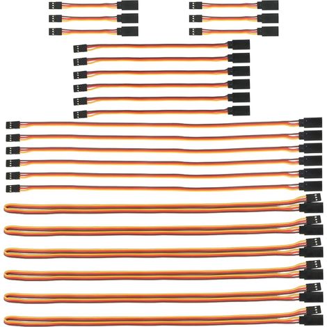 24PCS 3" 6" 12" 24" Jr Style Servo Extension 22AWG 60 Cœurs, Rallonge Servo RC, Cable Rallonge pour Servo Recepteur RC, 3 Broches Câble D'extension JR Plug Futaba 75mm/150mm/300mm/600mm