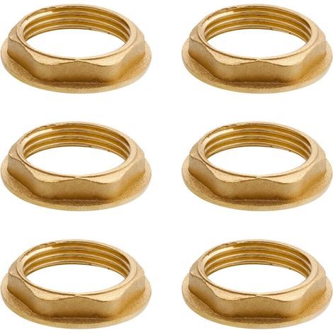 Lot de 6 écrous de sécurité hexagonaux à bride - Filetage intérieur 1/4" - En laiton - Écrou hexagonal pour robinet - Pour salle de bain, lavabo, sanitaire - Accessoires (1/5)