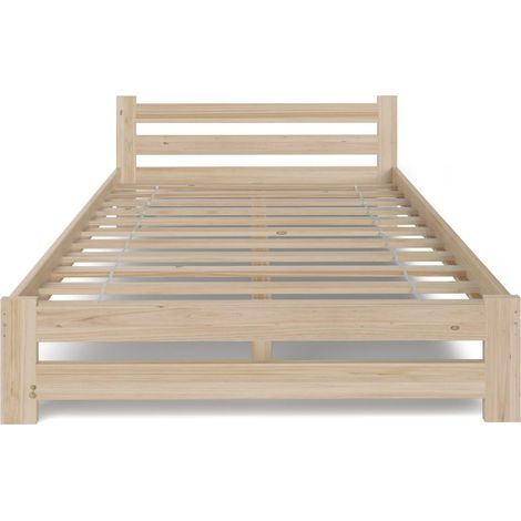 Lit en bois 160x200 – Cadre en pin scandinave – Hauteur 67 cm – Lit adulte moderne et brut – Non inclus : matelas (1/3)